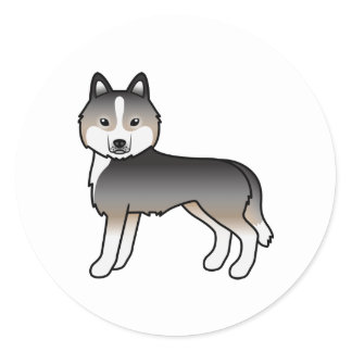 Light Wolf Grey Siberian Husky Cute Cartoon Dog Classic Round Sticker