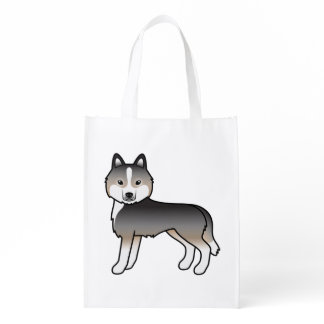 Light Wolf Grey Siberian Husky Cute Cartoon Dog Grocery Bag