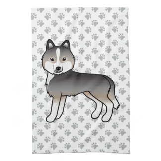 Light Wolf Grey Siberian Husky Cute Cartoon Dog Kitchen Towel