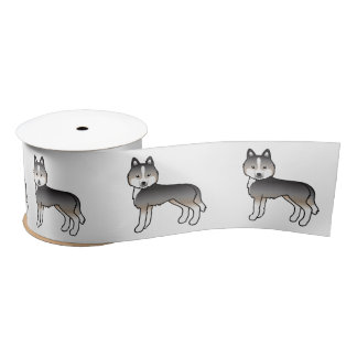 Light Wolf Grey Siberian Husky Cute Cartoon Dog Satin Ribbon