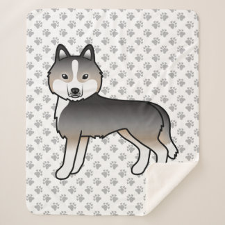 Light Wolf Grey Siberian Husky Cute Cartoon Dog Sherpa Blanket