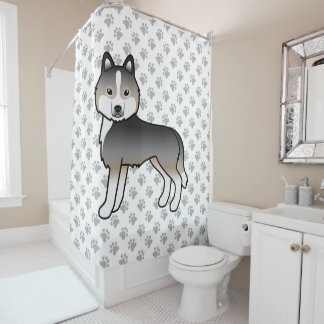 Light Wolf Grey Siberian Husky Cute Cartoon Dog Shower Curtain