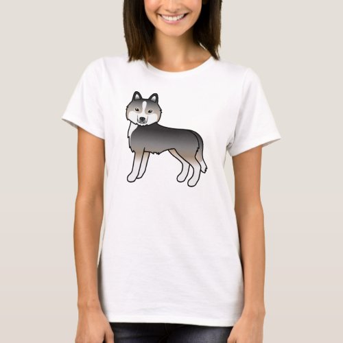 Light Wolf Grey Siberian Husky Cute Cartoon Dog T_Shirt