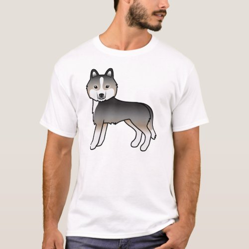 Light Wolf Grey Siberian Husky Cute Cartoon Dog T_Shirt