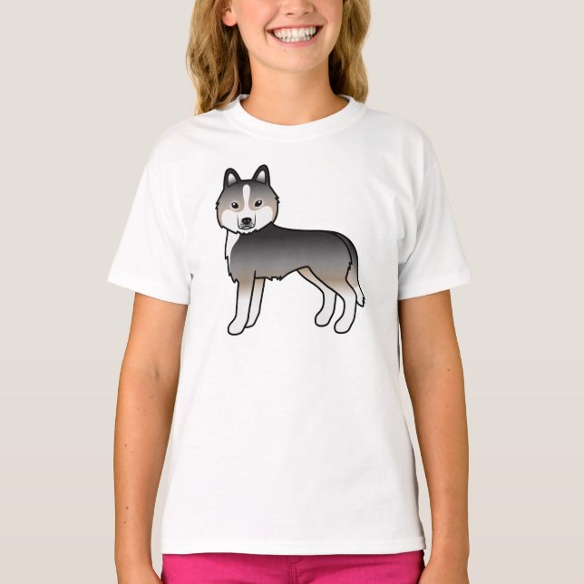 Light Wolf Grey Siberian Husky Cute Cartoon Dog T-Shirt (Front)