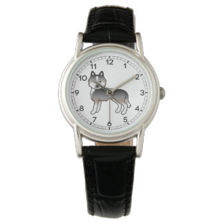 Light Wolf Grey Siberian Husky Cute Cartoon Dog Watch