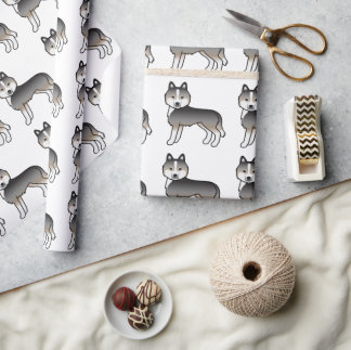 Light Wolf Grey Siberian Husky Cute Dog Pattern Wrapping Paper
