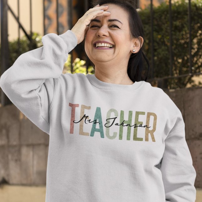 Light Women Retro Teacher Appreciation Custom Name Sweatshirt (Creator Uploaded)