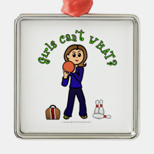 Light Womens Bowling Metal Ornament