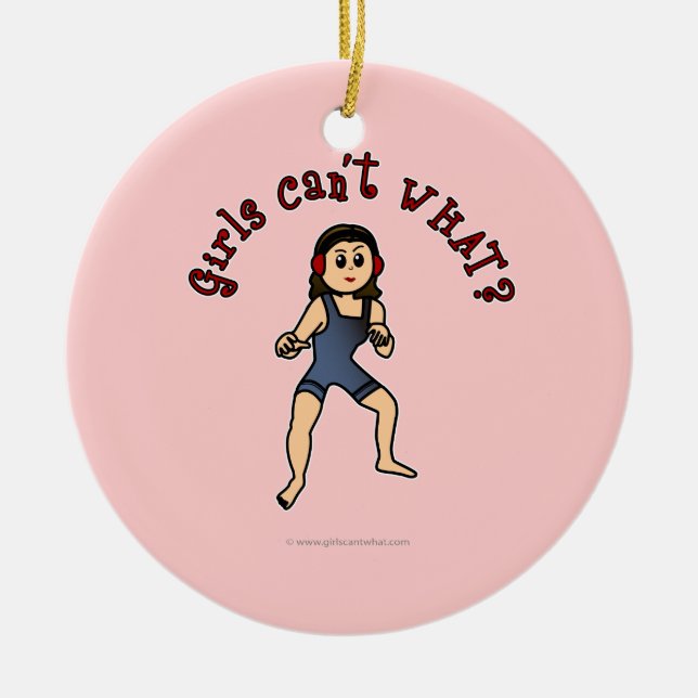 Light Womens Wrestling Ceramic Ornament (Front)