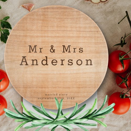 Light Wood Grain Custom Wedding Mr  Mrs Glass Cutting Board