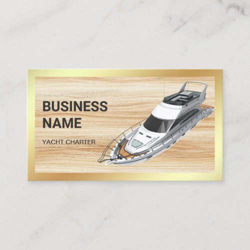 Light Wood Grain Gold Luxury Yacht Charter Business Card