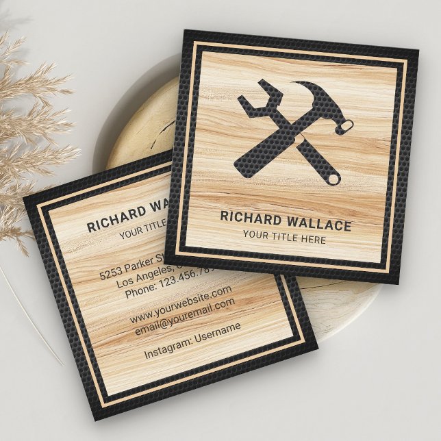 Light Wood Grain Handyman Auto Repair Mechanic Square Business Card (Creator Uploaded)