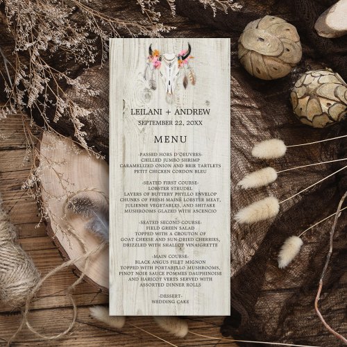 Light Wood Rustic Antler Wedding Menu