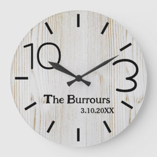 Light Wood Simple Number Family Name Custom Large Clock