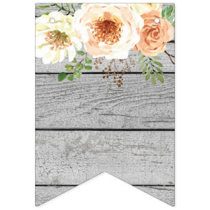 Light Wooden Panel Watercolor Floral Flowers Bunting Flags