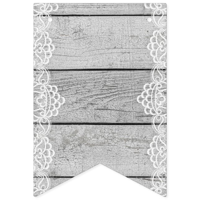 Light Wooden Panel with White Lace. Bunting Flags (First Flag)
