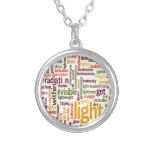 Light Word Cloud Art Print Silver Plated Necklace