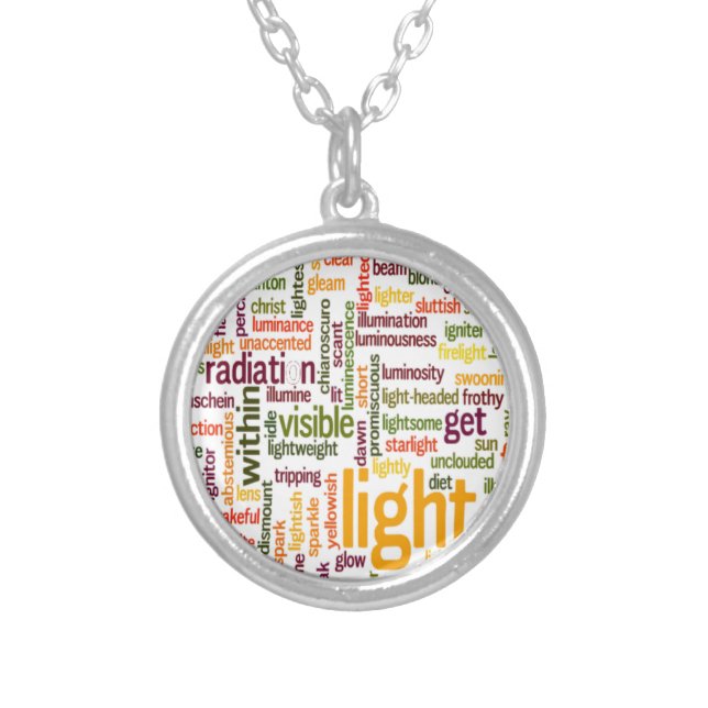 Light Word Cloud Art Print Silver Plated Necklace (Front)