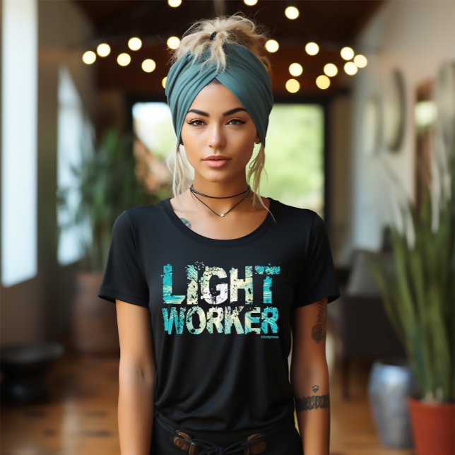 Light Worker Teal Burst Illuminated Enlightened T-Shirt (Lightworker Teal and White
Spriritual Burst of Light
Black Yoga Tee)