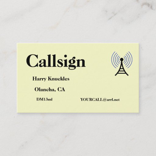 Customizable Light Yellow Amateur Radio Call Sign Business Card Template