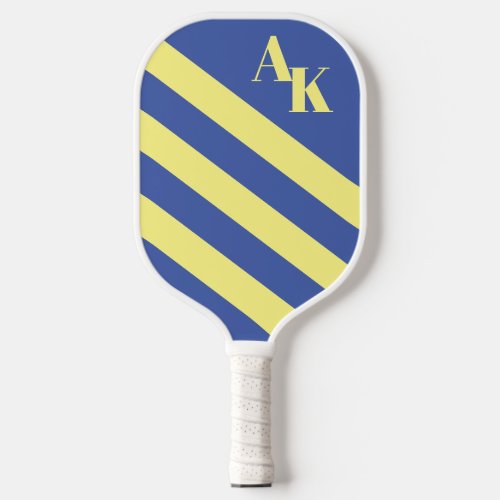 Light Yellow and Blue Striped Initials Pickleball Paddle