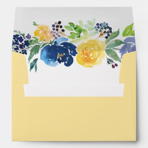 Light Yellow and Navy Blue Floral Watercolor Envelope