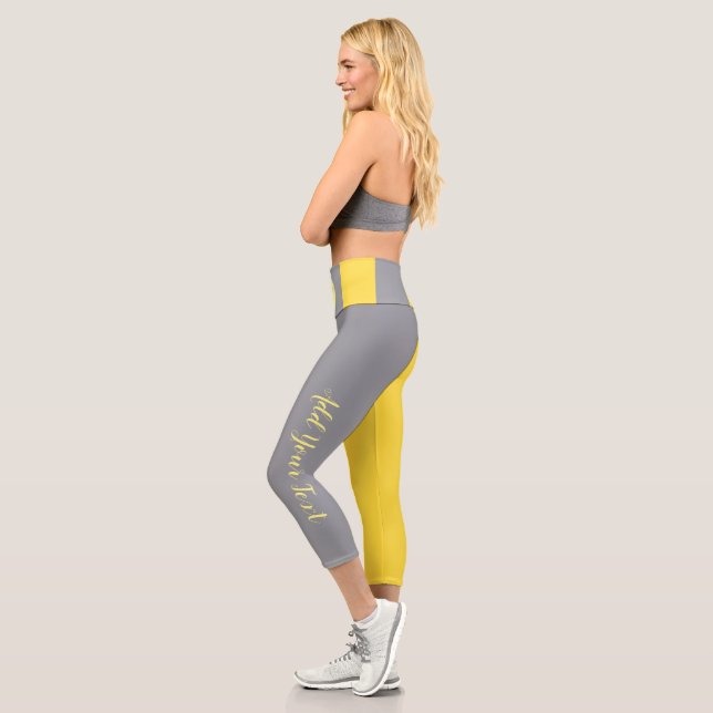 Light Yellow And Soft Gray Customize Capri Leggings (Left)