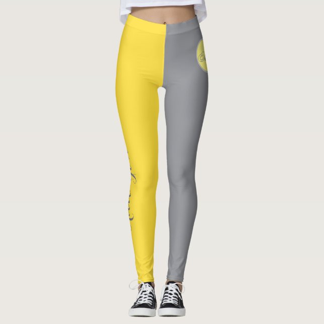 Light Yellow And Soft Gray Customize Leggings (Front)