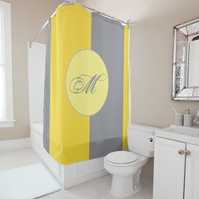 Light Yellow And Soft Gray Customize Shower Curtain (In Situ)