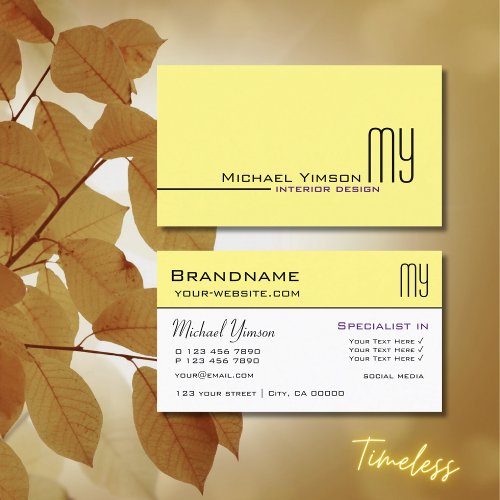 Light Yellow and White with Initials Professional Business Card