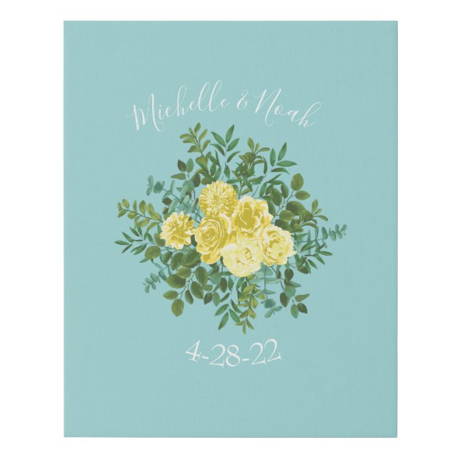 Light Yellow Aqua Teal Wedding Signature Canvas (Front)