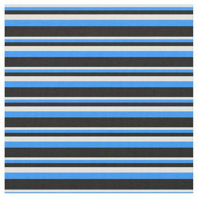 Light Yellow, Blue & Black Stripes/Lines Pattern Fabric (Close Up)