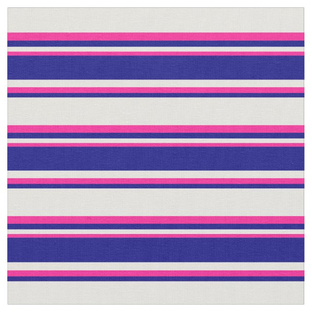 Light Yellow, Blue & Deep Pink Stripes Fabric (Close Up)
