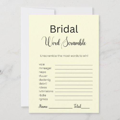 Light Yellow Bridal Word Scramble Game Invitation