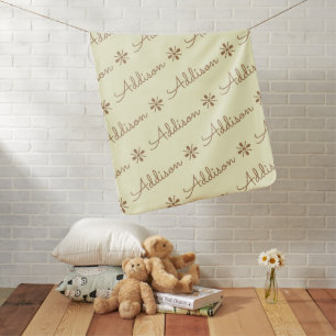 Light Yellow & Brown Reversible Custom Name Baby Blanket