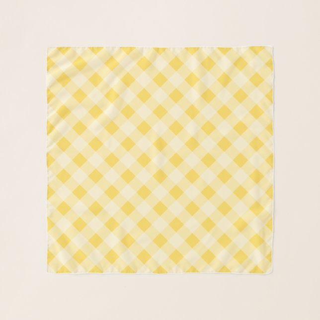 Light yellow checkered square chiffon scarf (Front)