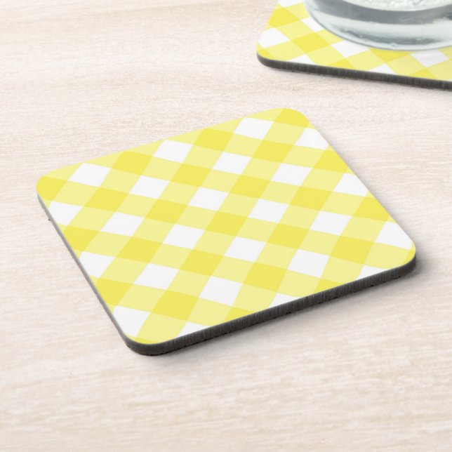 Light Yellow Classic Gingham Pattern Beverage Coaster (Left Side)