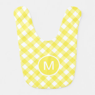 Light Yellow Classic Gingham Pattern Monogram Baby Bib