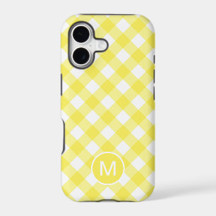 Light Yellow Classic Gingham Pattern Monogram iPhone 17 Case