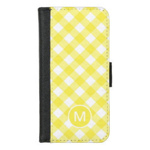 Light Yellow Classic Gingham Pattern Monogram iPhone 8/7 Wallet Case