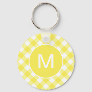 Light Yellow Classic Gingham Pattern Monogram Keychain