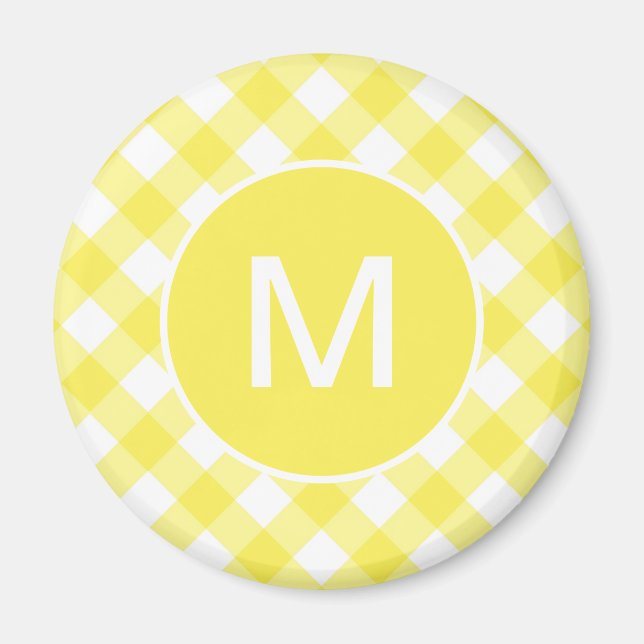 Light Yellow Classic Gingham Pattern Monogram Magnet (Front)