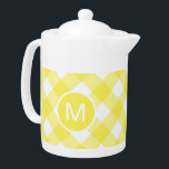 Light Yellow Classic Gingham Pattern Monogram Teapot<br><div class="desc">Light yellow checked gingham pattern with optional monogram.</div>