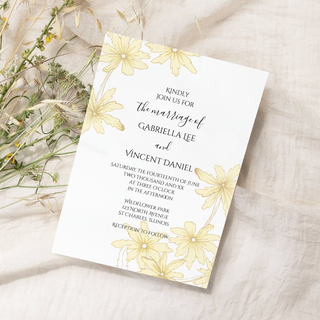 Light Yellow Daisies on White Wedding Invitation (Creator Uploaded)