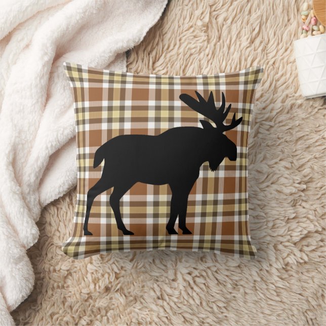 Light Yellow Dark Coffee Brown Lumberjack Pattern Throw Pillow (Blanket)