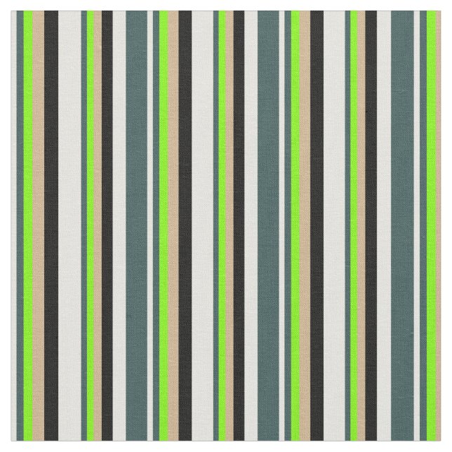 Light Yellow, Dark Slate Gray, Green, Tan & Black Fabric (Close Up)