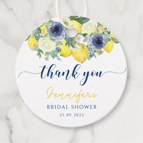 Light yellow floral lemon bridal shower thank you favor tags