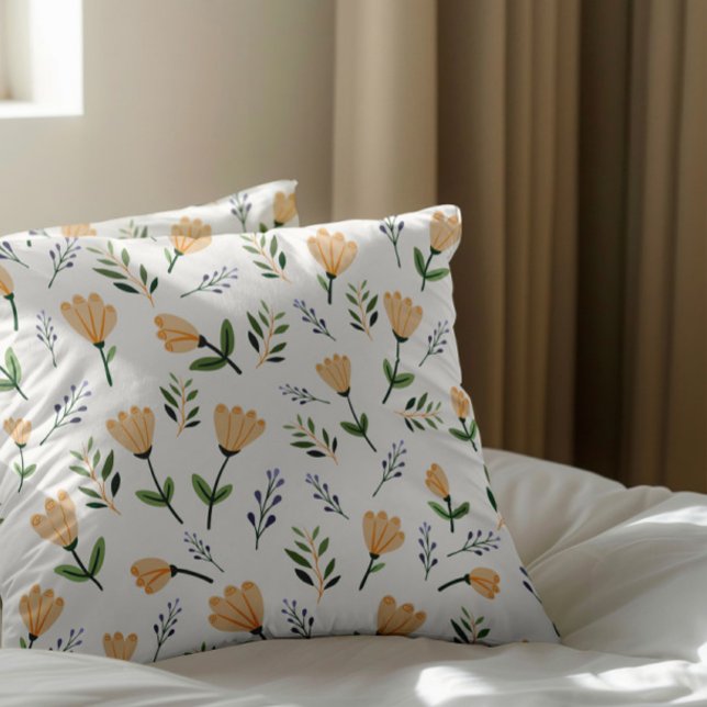 Light Yellow Floral Scandinavian Throw Pillow (Creator Uploaded)