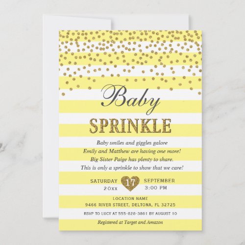 Light Yellow Gold Bee Stripe Neutral Baby Sprinkle Invitation